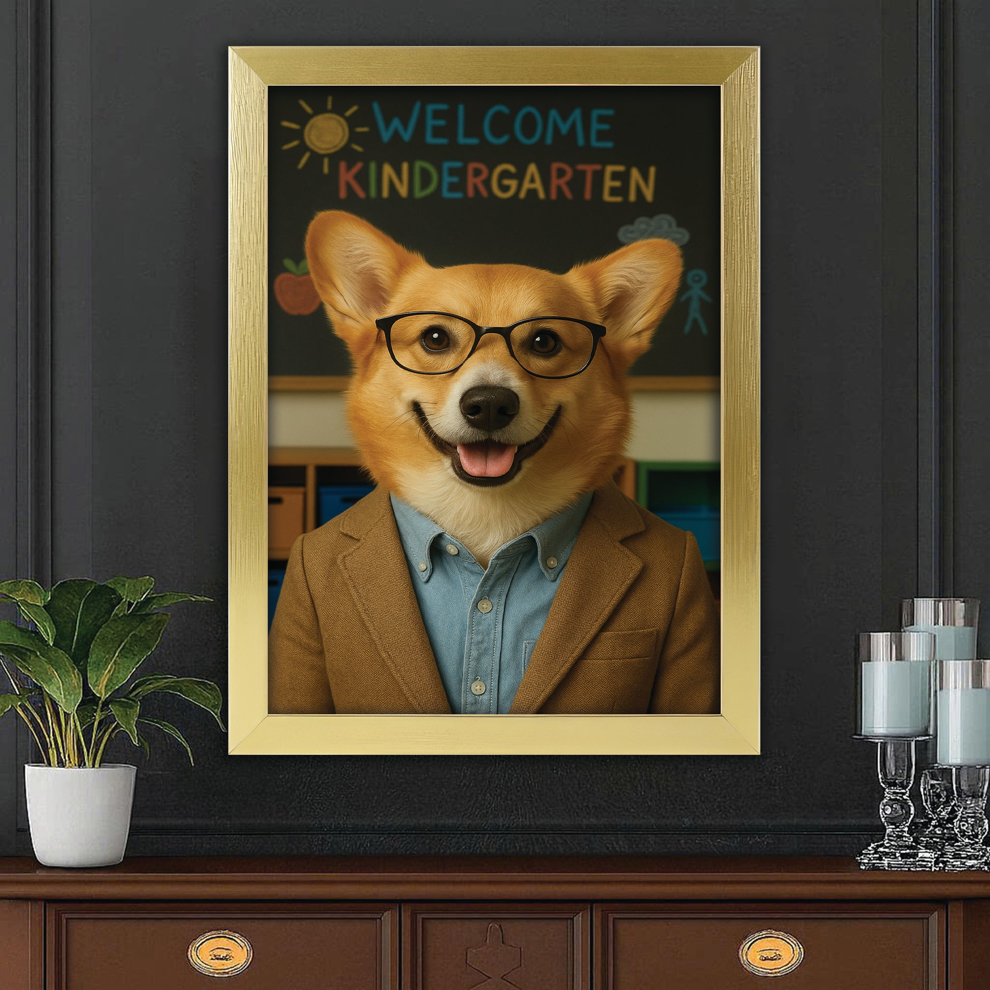 Custom Photo Kindergarten Teacher Canvas Framed Wall Art Gift For Dog Lovers