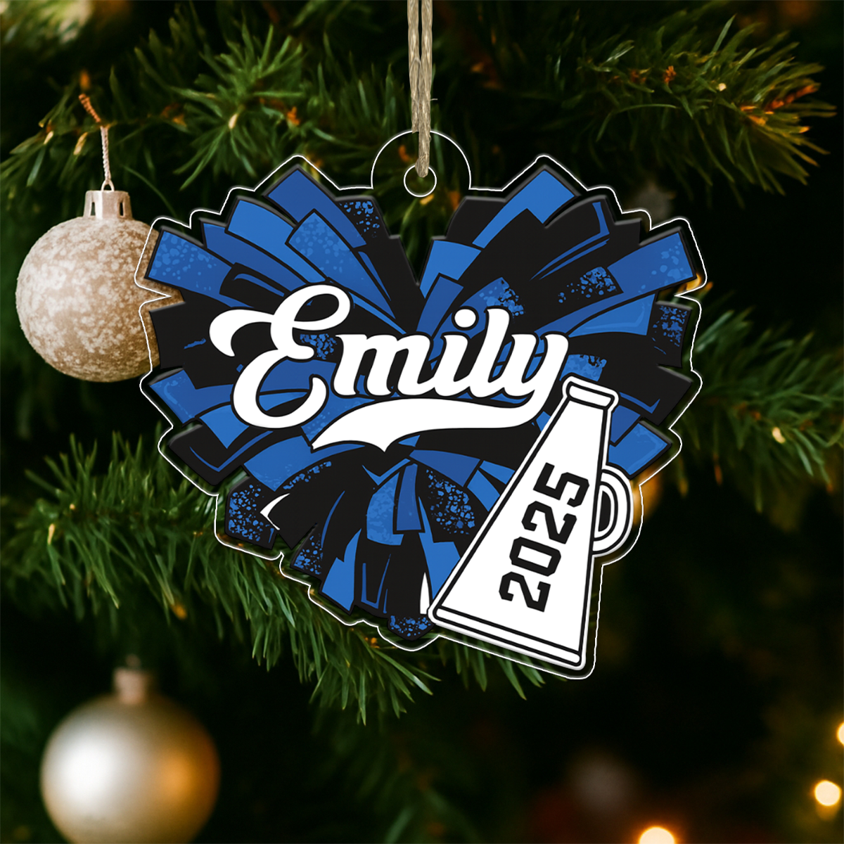 Custom Name Cheerleader Pom Poms Girl Acrylic Ornament Christmas Gift