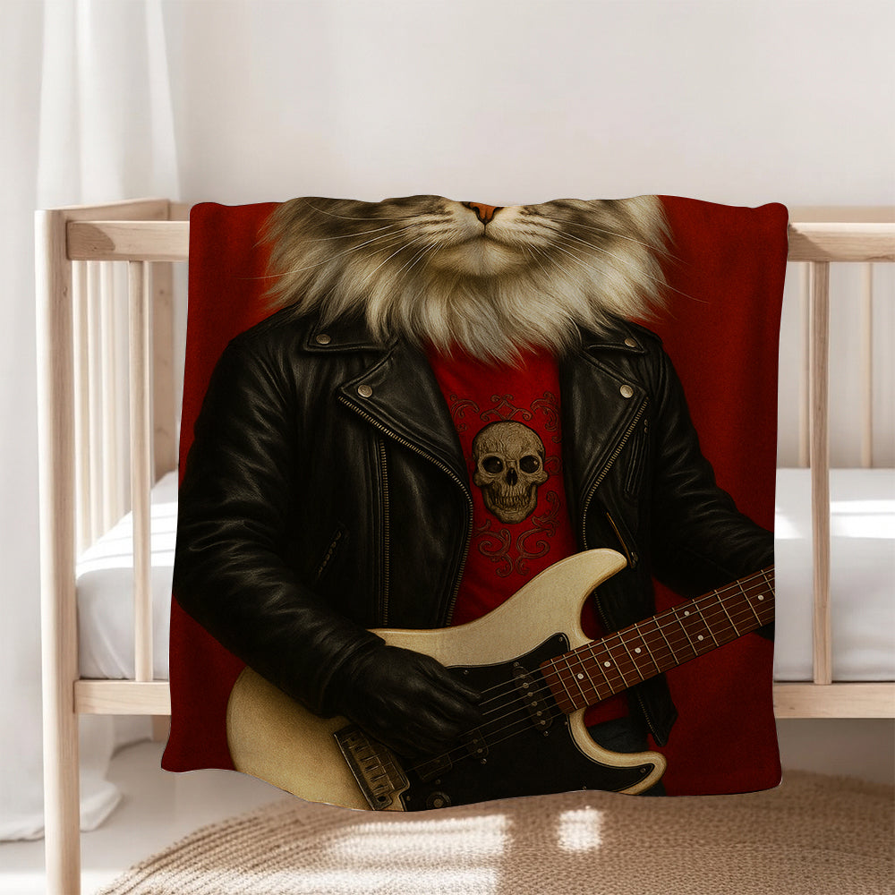 Custom Photo Guitarist Cat Blanket Gift For Cat