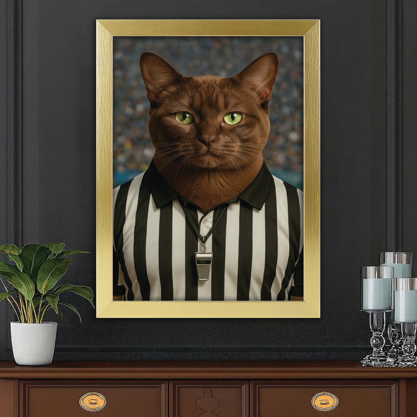 Custom Photo Referee Cat Canvas Framed Wall Art Gift For Cat Lovers