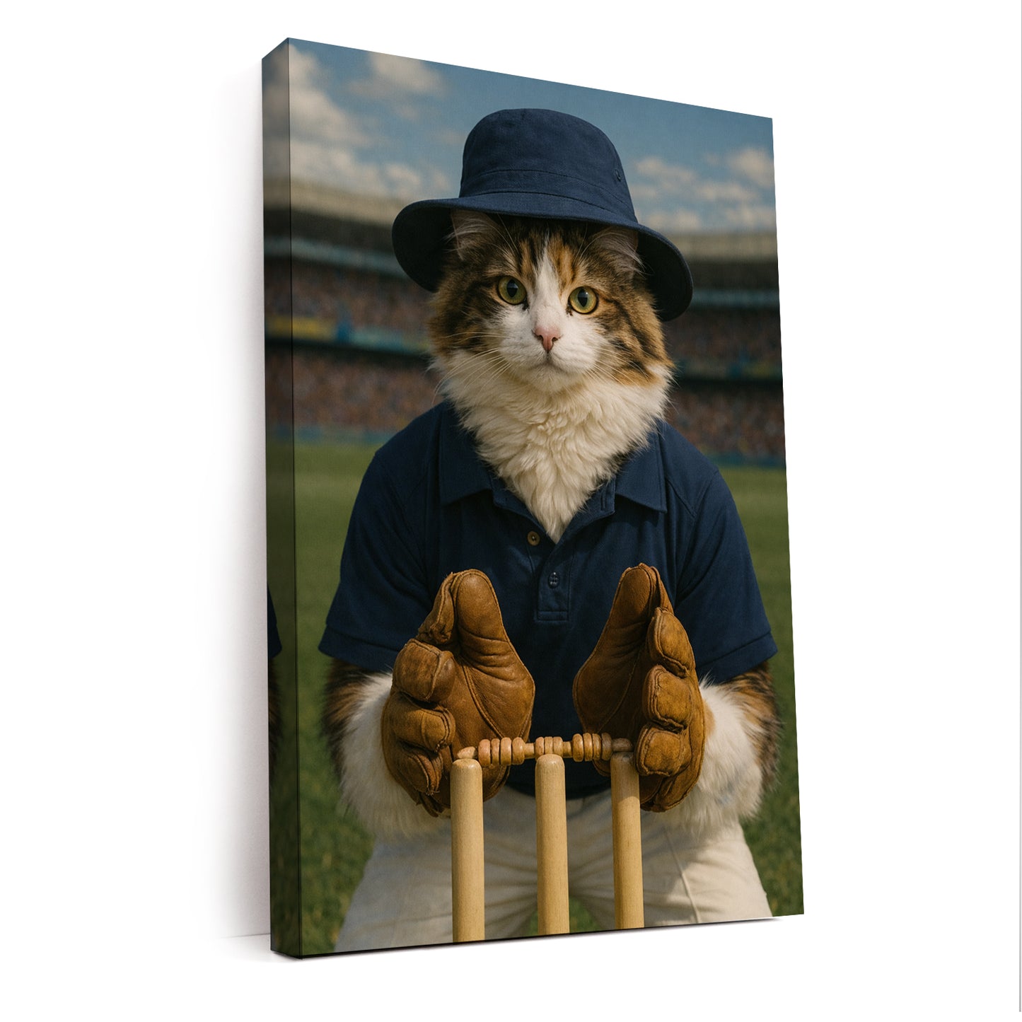 Custom Photo Cricket Player Cat Canvas Gift For Cat Lovers