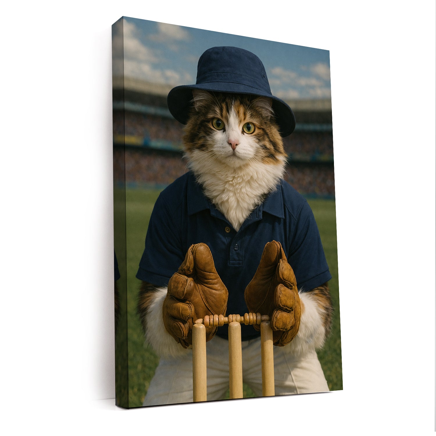 Custom Photo Cricket Player Cat Canvas Gift For Cat Lovers