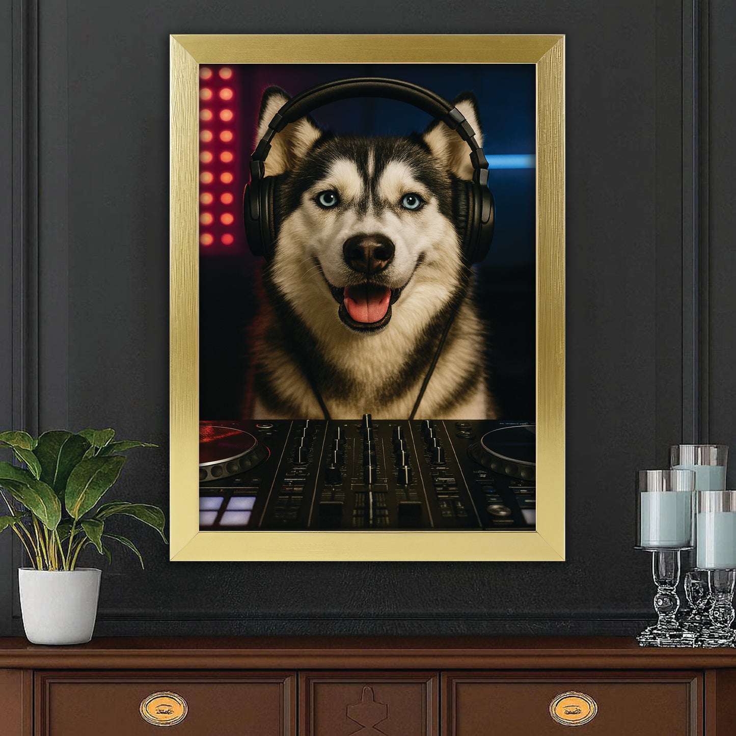 Custom Photo Dj Dog Canvas Framed Wall Art Gift For Dog Lovers