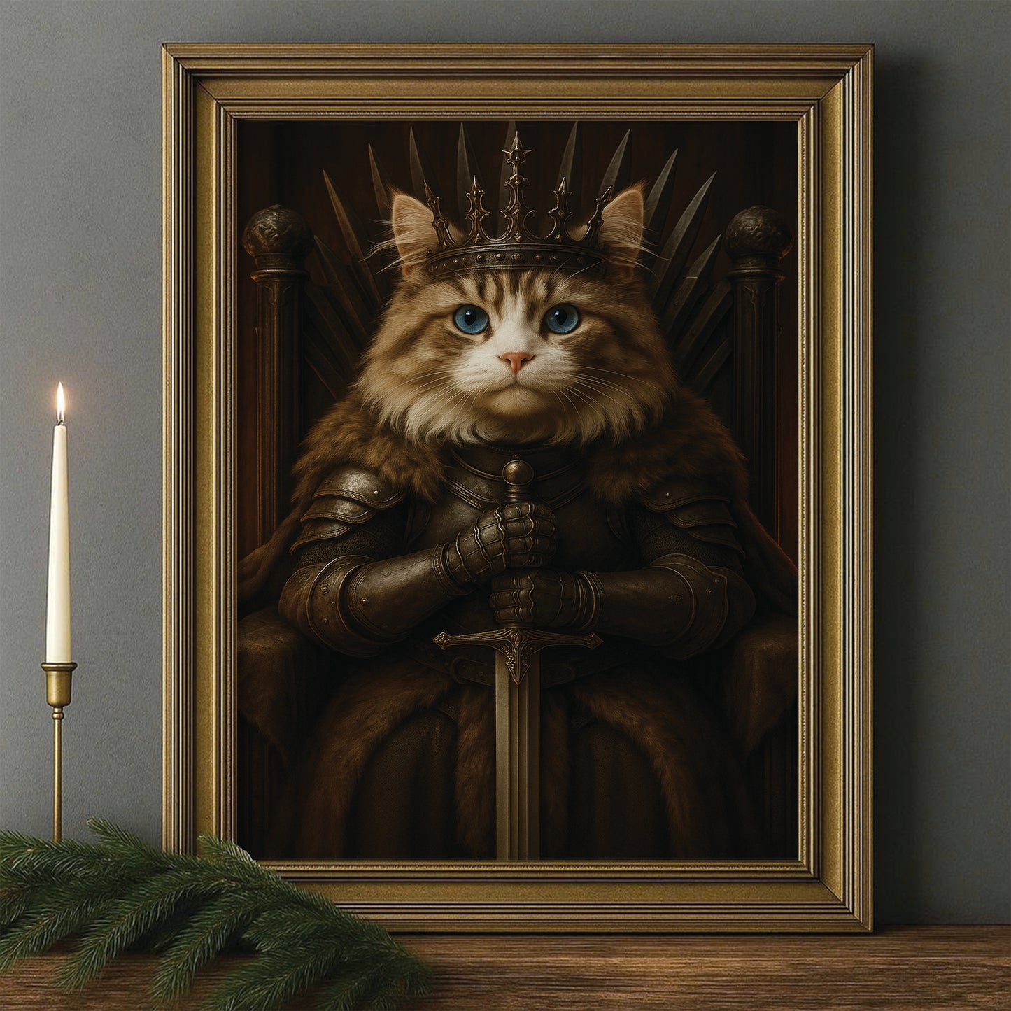 Custom Photo Cat Canvas Framed Wall Art Royal Pet Portrait