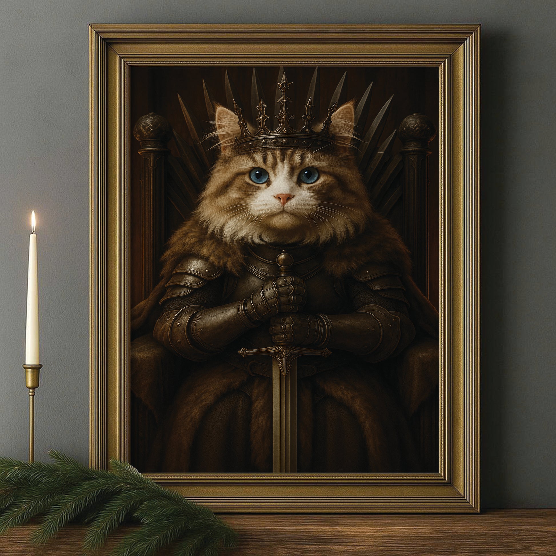 Custom Photo Cat Canvas Framed Wall Art Royal Pet Portrait