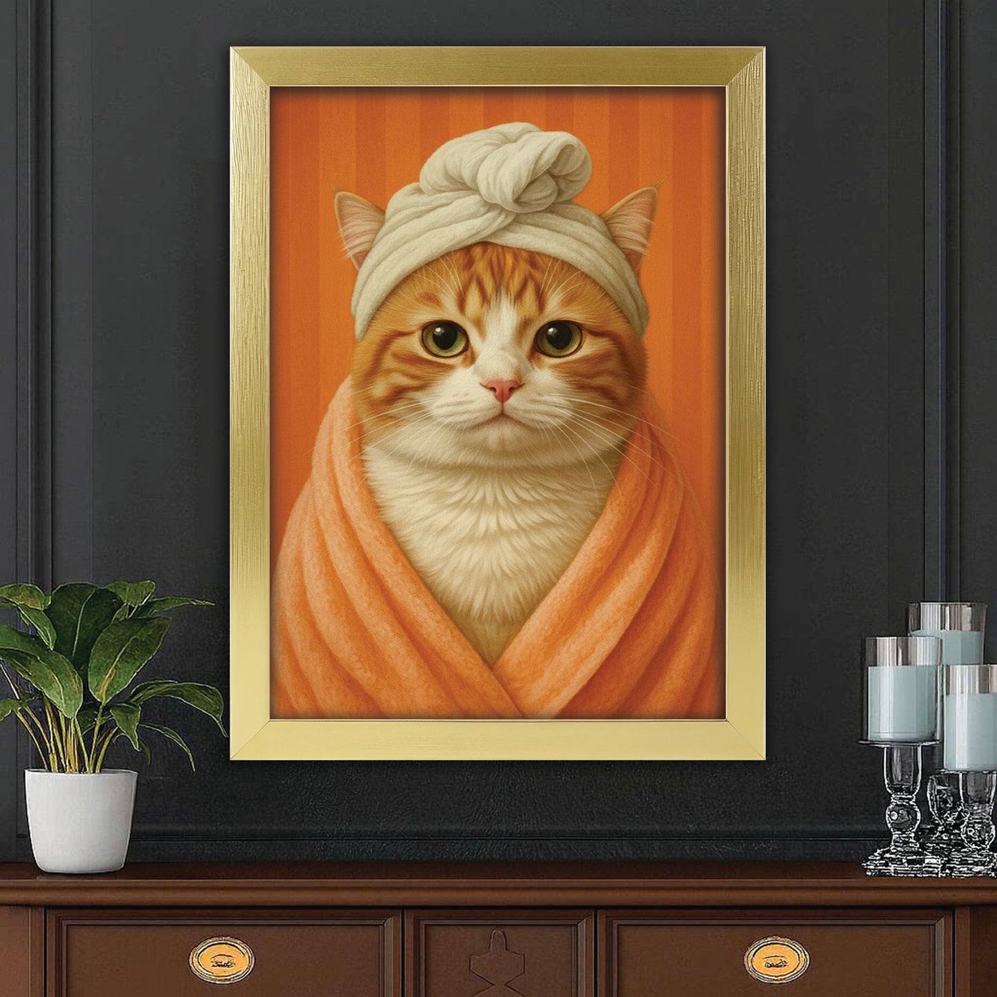 Custom Photo Cat Bathroom Style 17 Canvas Framed Wall Art Gift For Cat Lovers