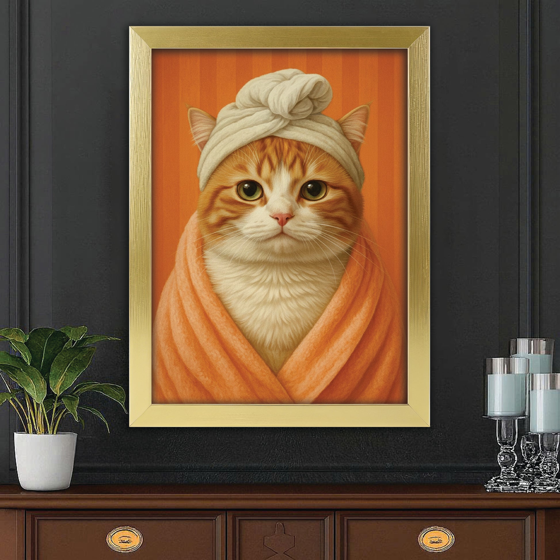 Custom Photo Cat Bathroom Style 17 Canvas Framed Wall Art Gift For Cat Lovers