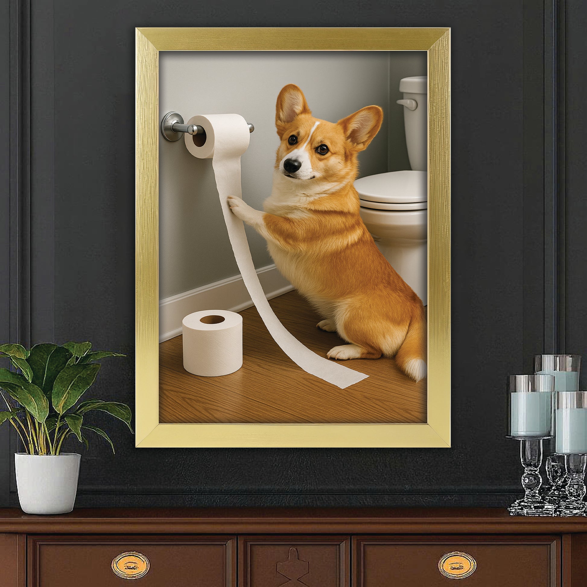 Custom Photo Dog Bathroom Style 18 Canvas Framed Wall Art Gift For Canvas Framed Wall Art