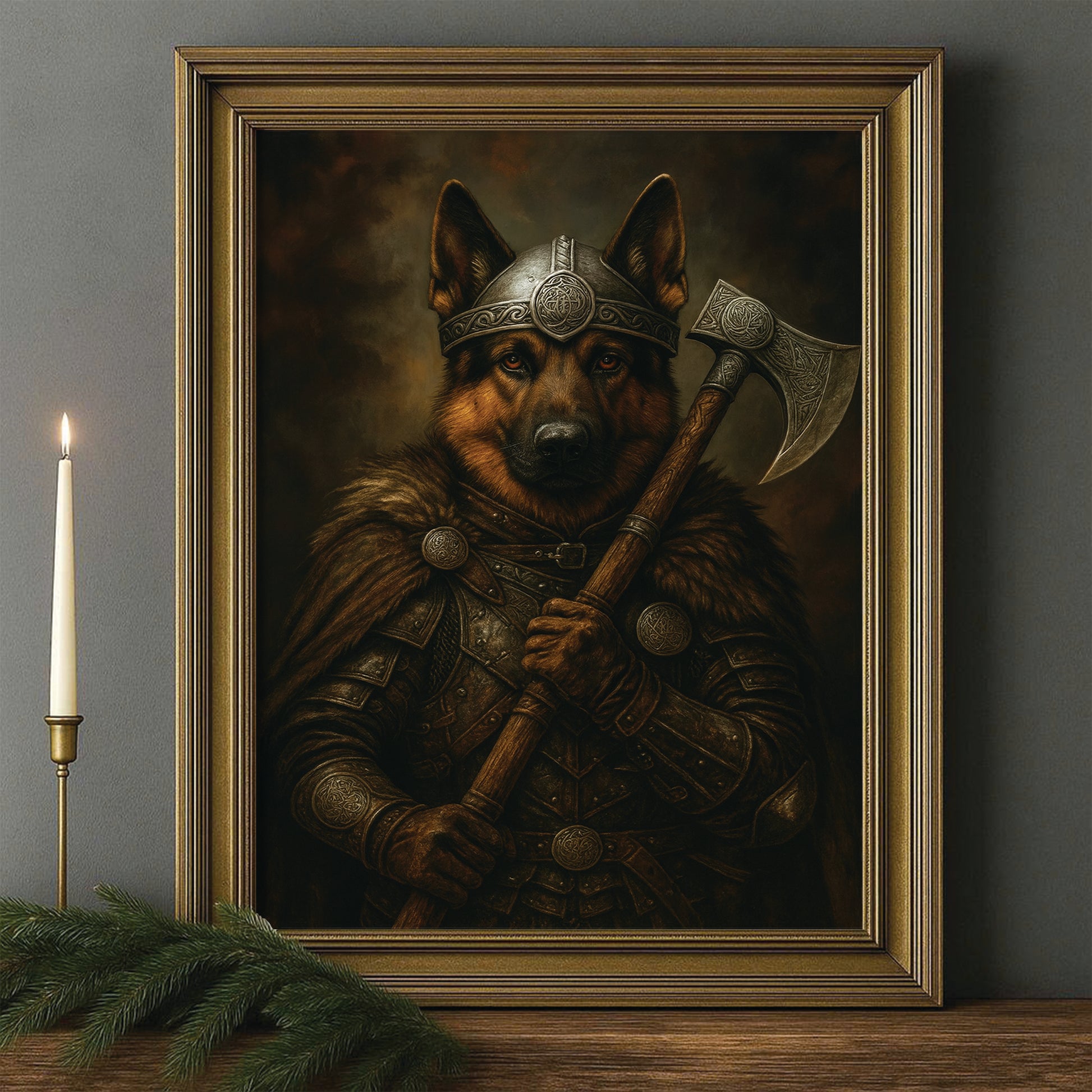 Custom Dog Photo Viking Warrior Canvas Framed Wall Art Framed Wall Art _ Gift For Dog