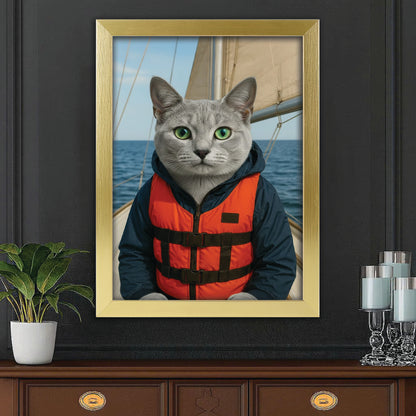 Custom Photo Sailor Cat Canvas Framed Wall Art Gift For Cat Lovers