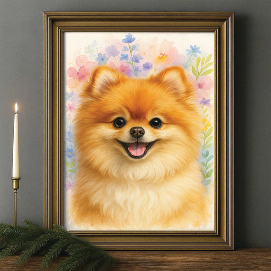 Custom Photo Dog Floral Watercolor Art