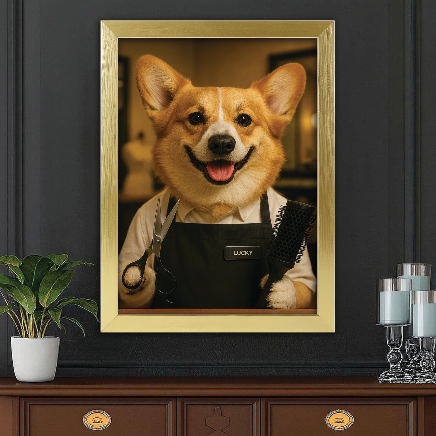 Custom Photo Hair Stylist Dog Canvas Framed Wall Art Gift For Dog Lovers
