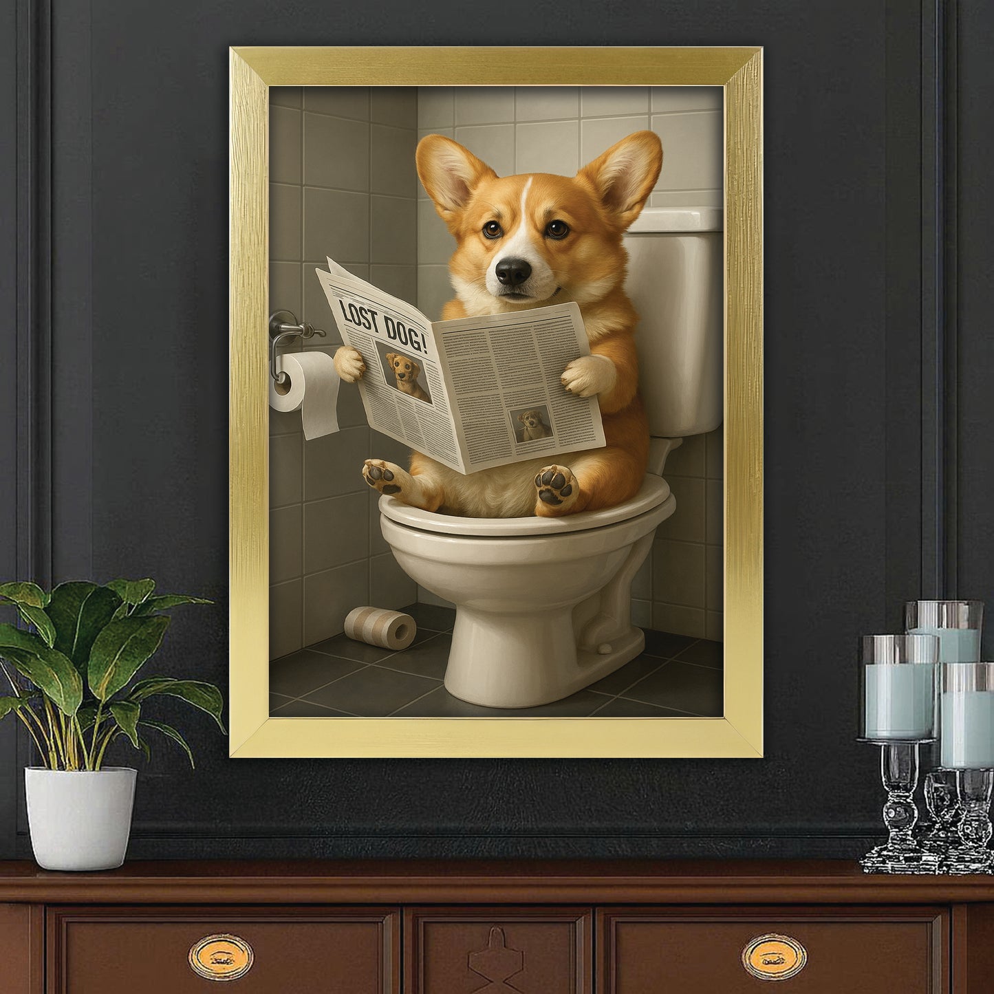 Custom Photo Bathroom Dog Canvas Framed Wall Art Gift For Dog Lovers