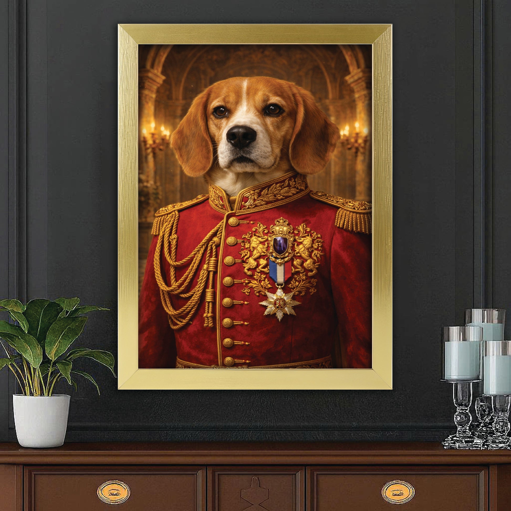 Custom Photo Royal King Dog Style 02 Canvas Framed Wall Art Gift For Dog Lovers