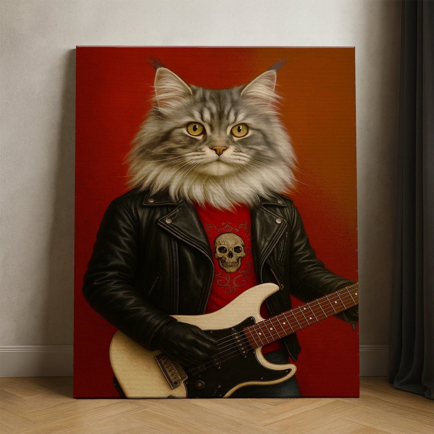 Custom Photo Guitarist Cat Canvas Gift For Cat