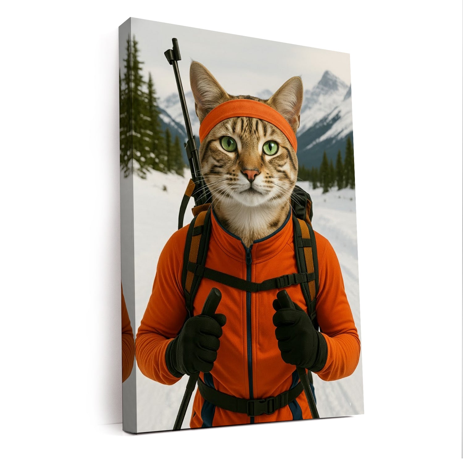 Custom Photo Biathlete Cross Country Skiing Cat Canvas Gift For Cat Lovers