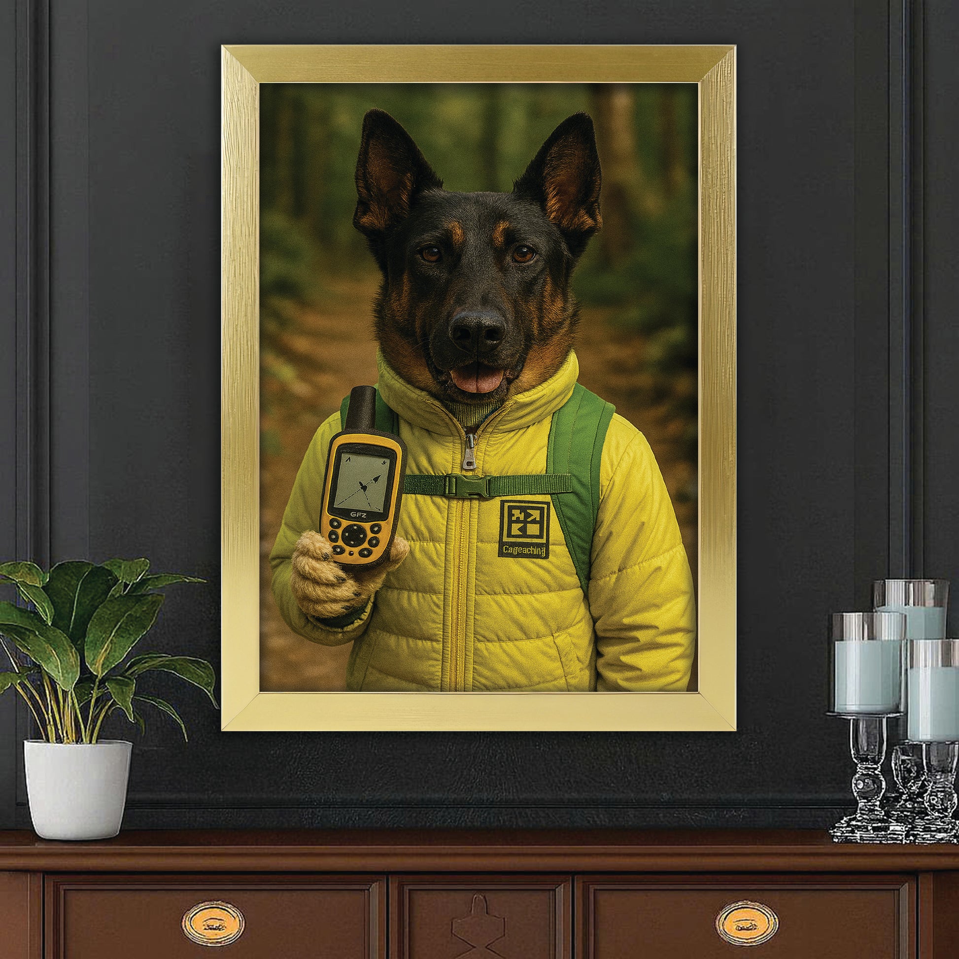 Custom Photo Geocaching Gps Adventure Dog Canvas Framed Wall Art Gift For Dog Lovers