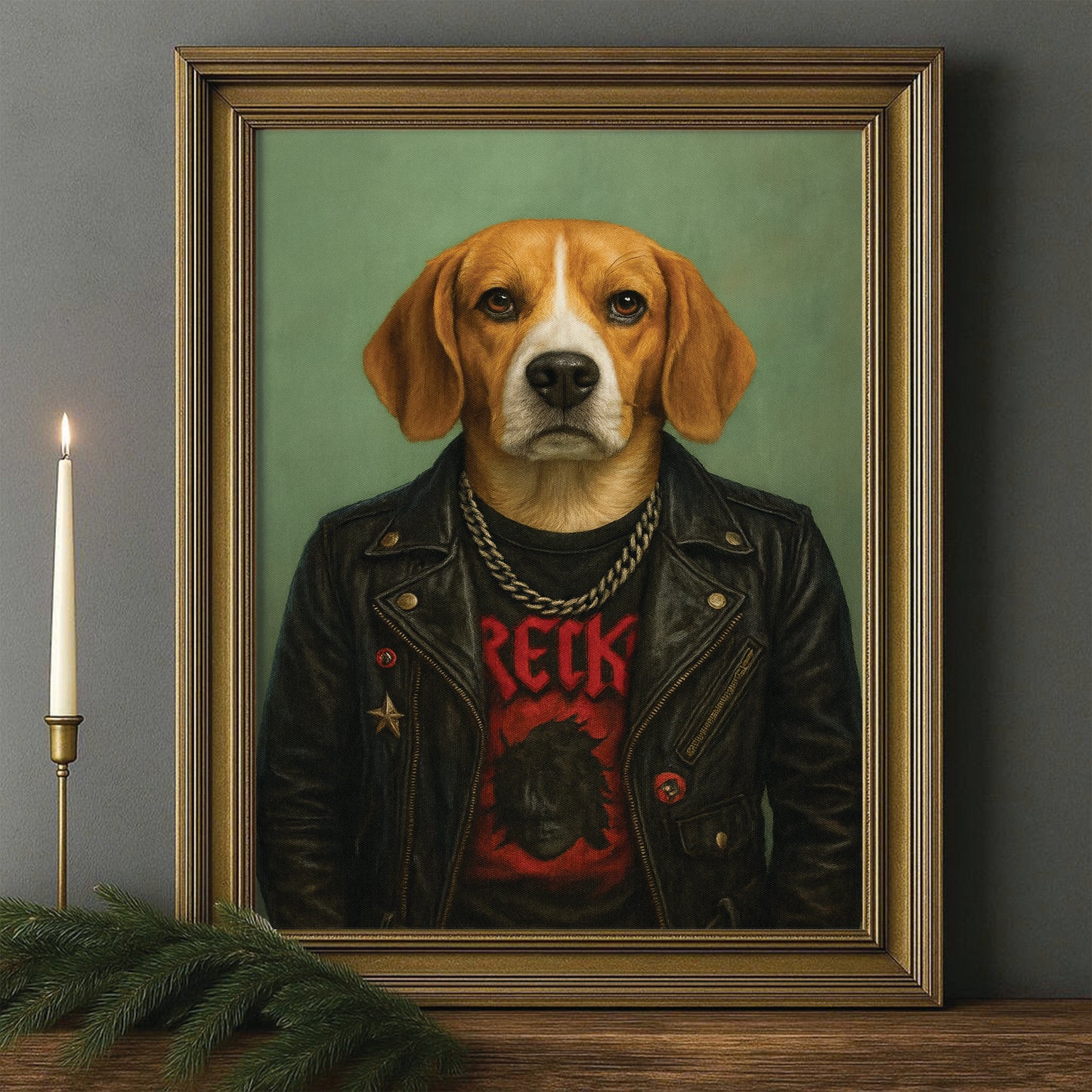 Custom Photo Rock n Roll Dog Canvas Framed Wall Art _ Gift For Dog Lovers