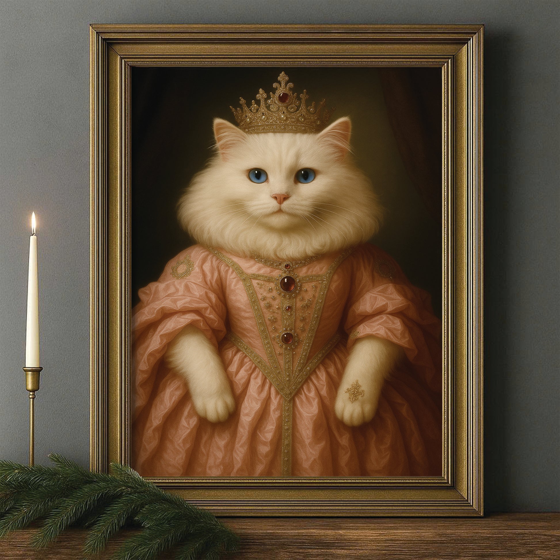 Custom Cat Queen Royal Canvas Framed Wall Art
