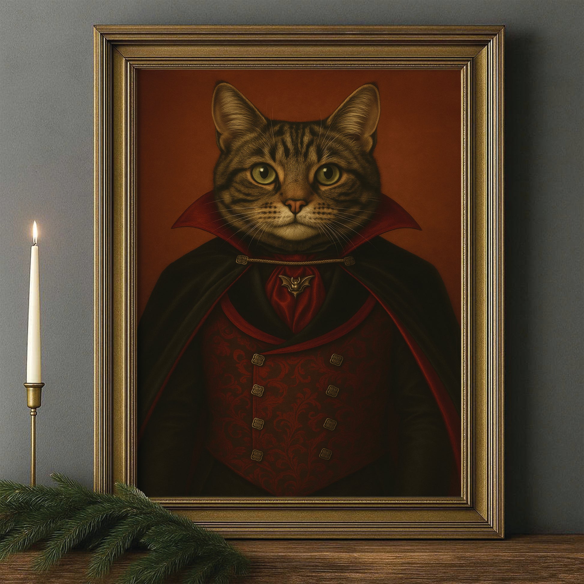 Custom Photo Vampire Cat Canvas Framed Wall Art Gift For Cat Lovers