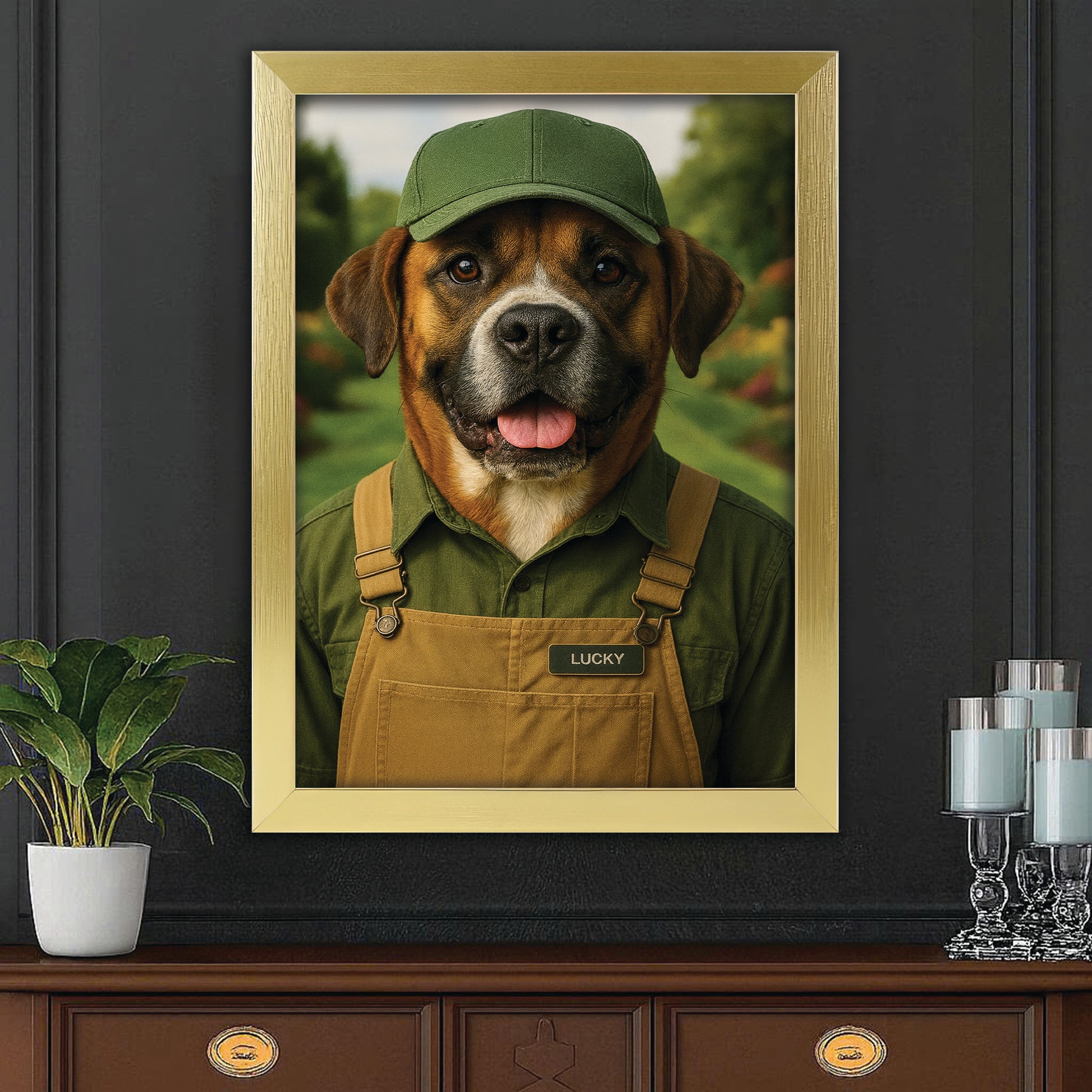 Custom Photo Gardener 2 Dog Canvas Framed Wall Art Gift For Dog Lovers