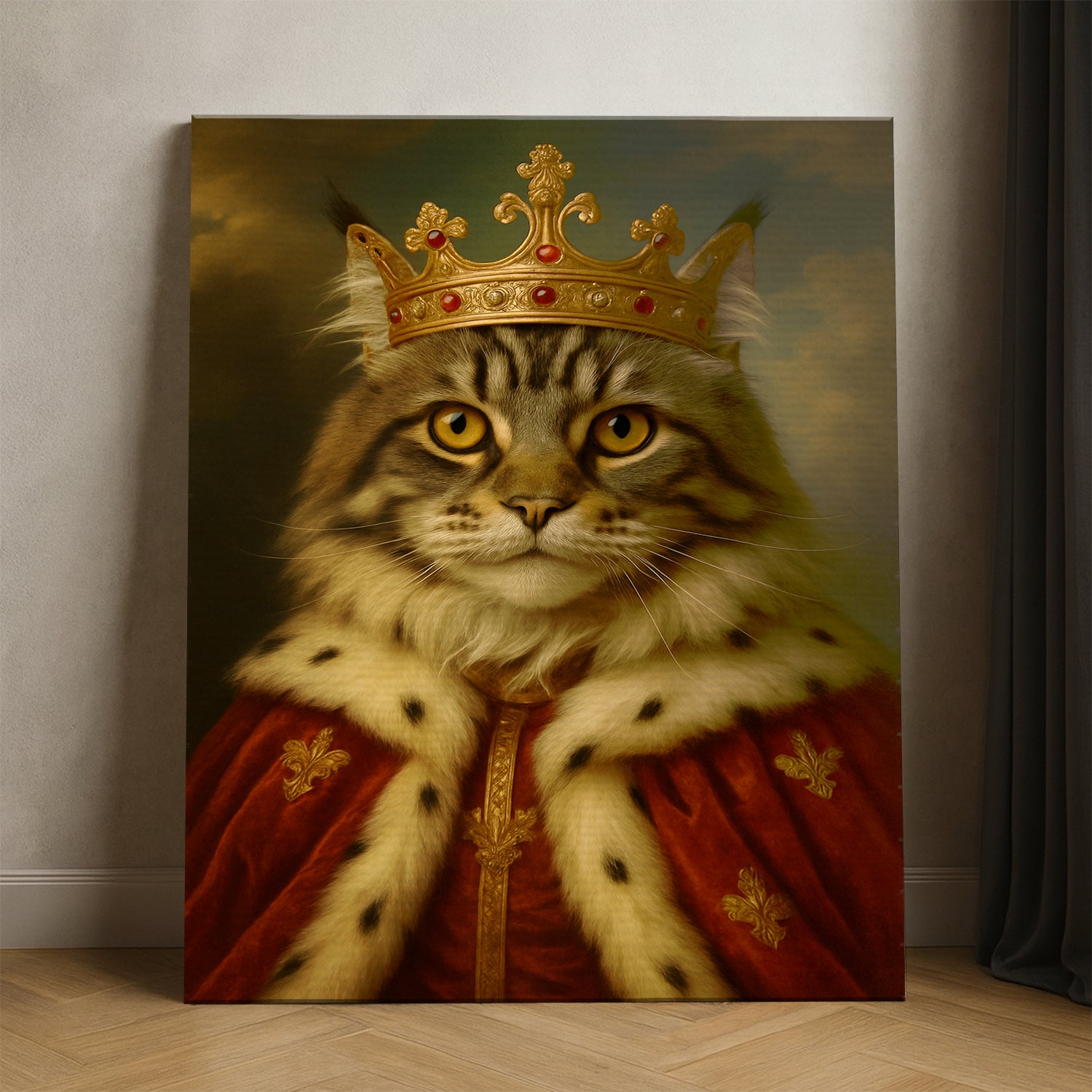 Custom Photo Cat Royal Canvas Pet King Portrait