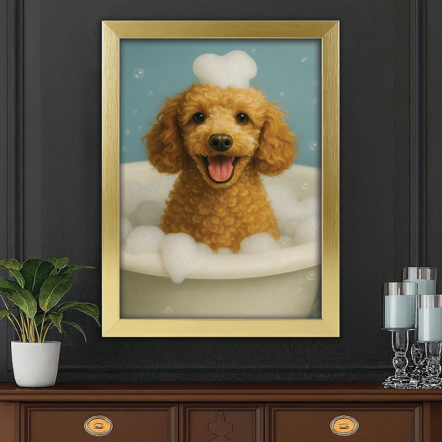 Custom Photo Dog Bathroom Style 29 Canvas Framed Wall Art Gift For Dog Lovers