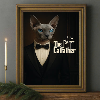 Custom Photo Cat Father Canvas Framed Wall Art _ Gift For Cat Lovers