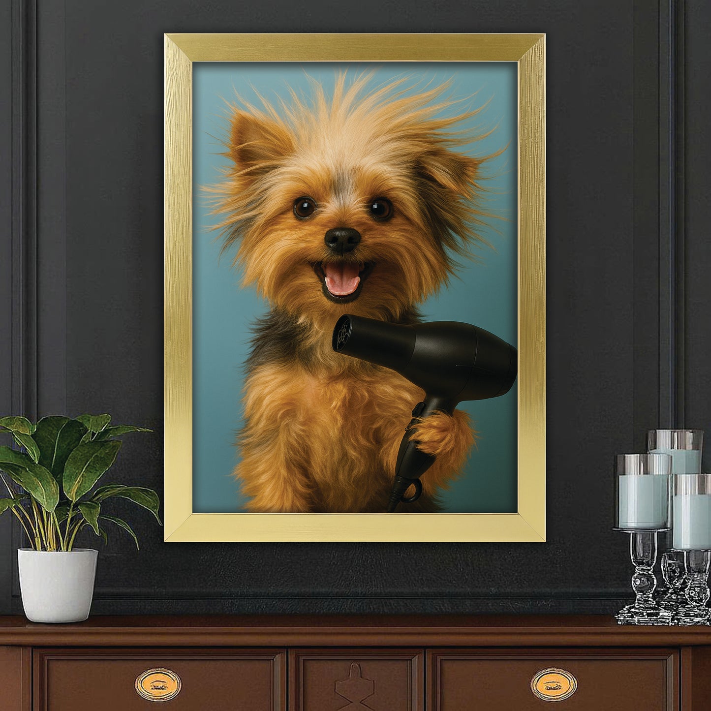 Custom Photo Dog Bathroom Style 35 Canvas Framed Wall Art Gift For Dog Lovers