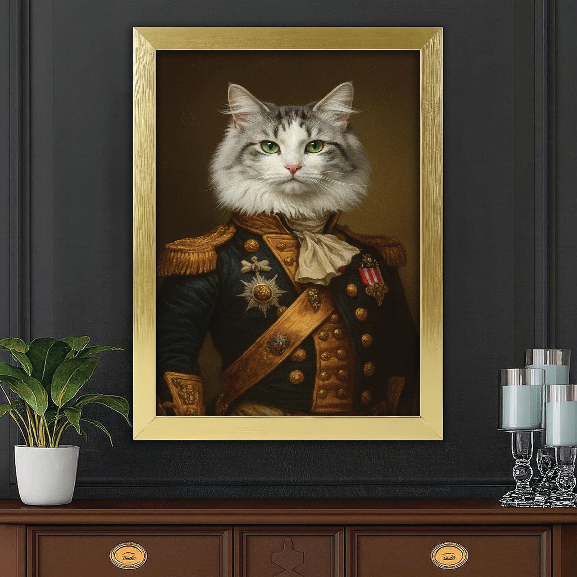 Custom Photo Cat Royal Style 02 Canvas Framed Wall Art Gift For Cat Lovers