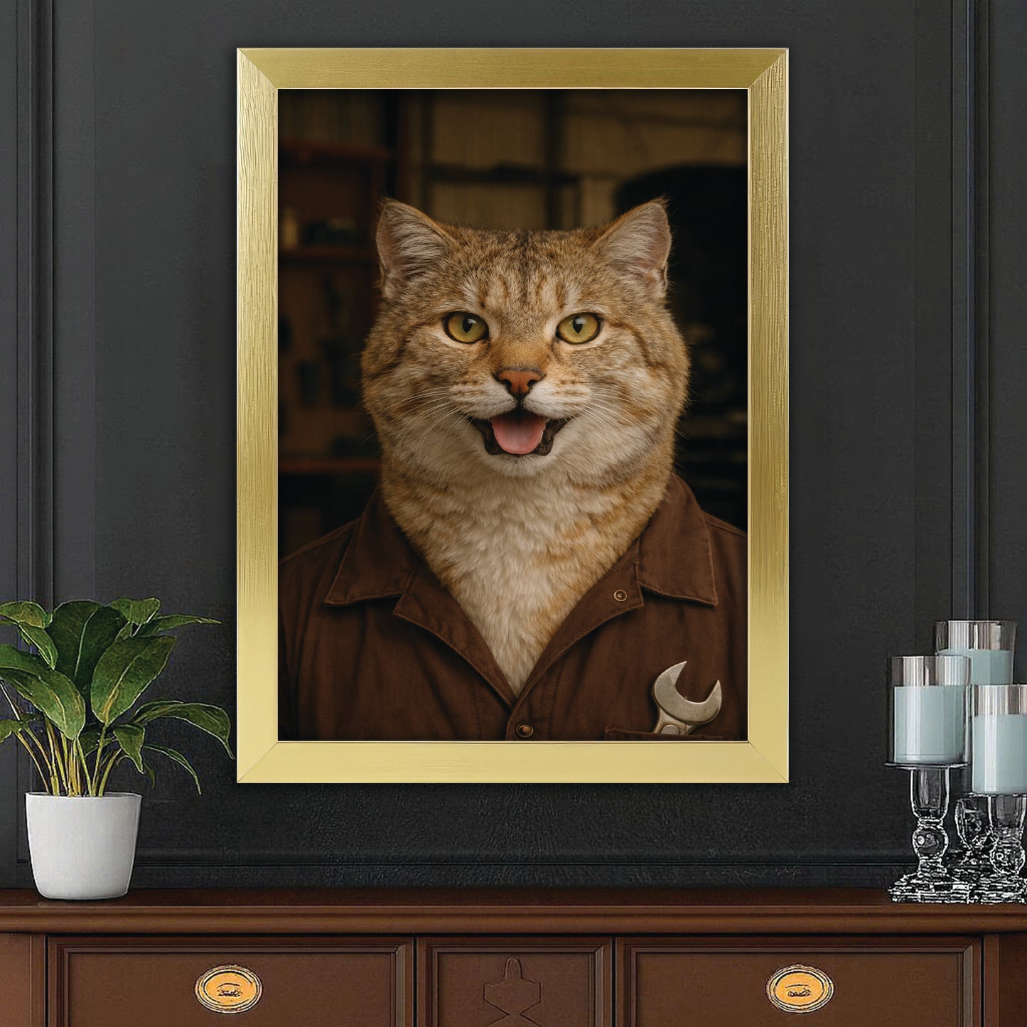 Custom Photo Mechanic Cat Canvas Framed Wall Art Gift For Cat Lovers