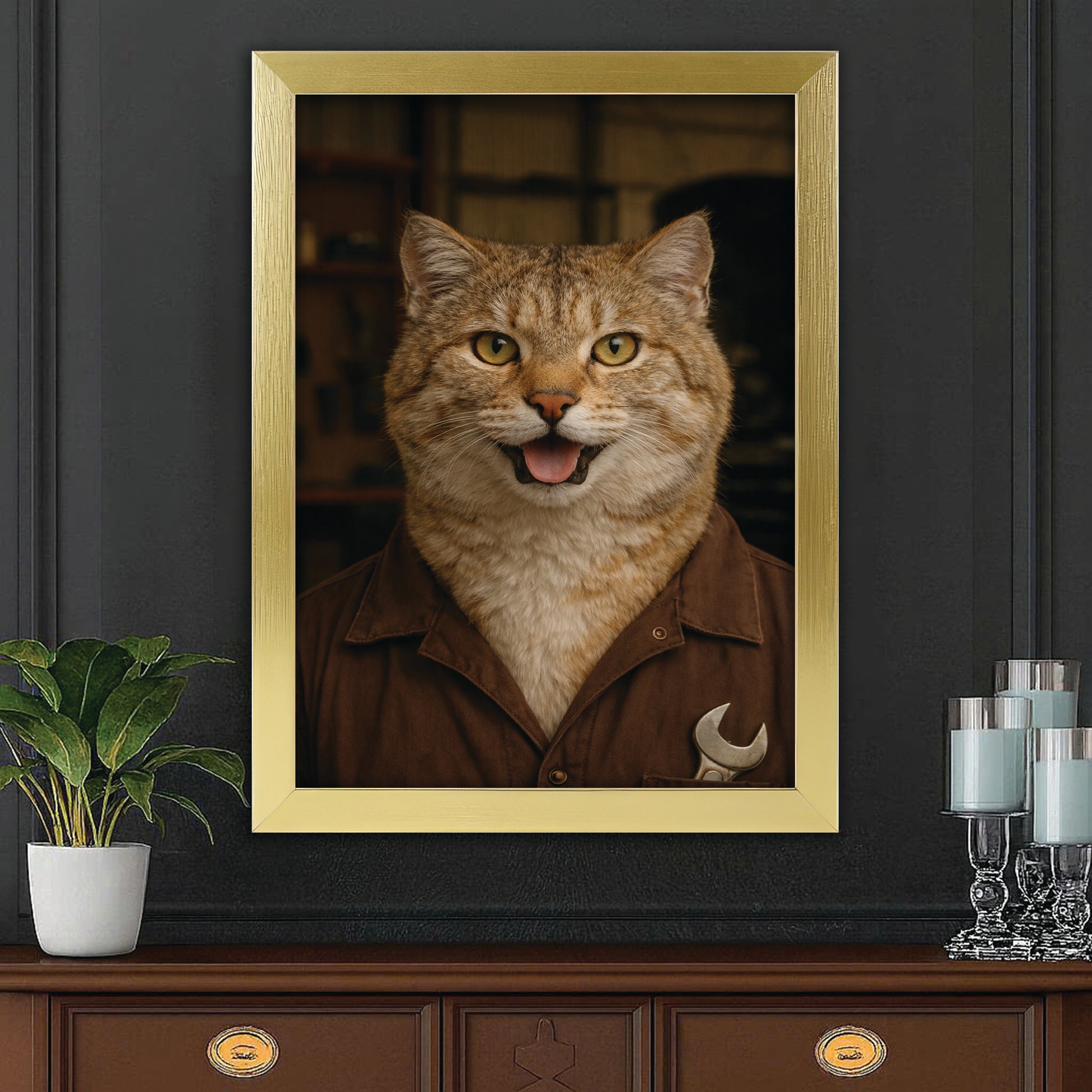 Custom Photo Mechanic Cat Canvas Framed Wall Art Gift For Cat Lovers