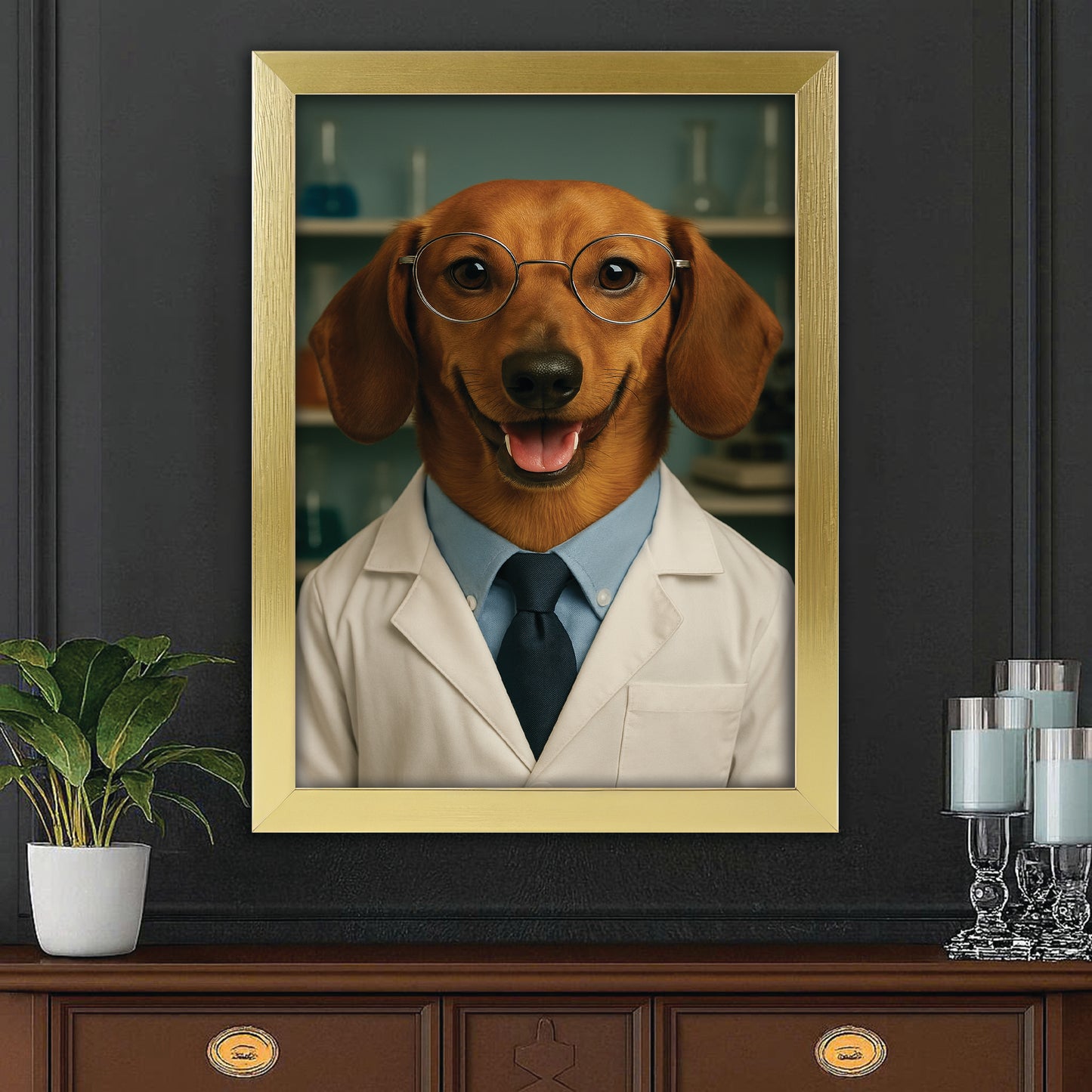 Custom Photo Scientist Dog Canvas Framed Wall Art Gift For Dog Lovers