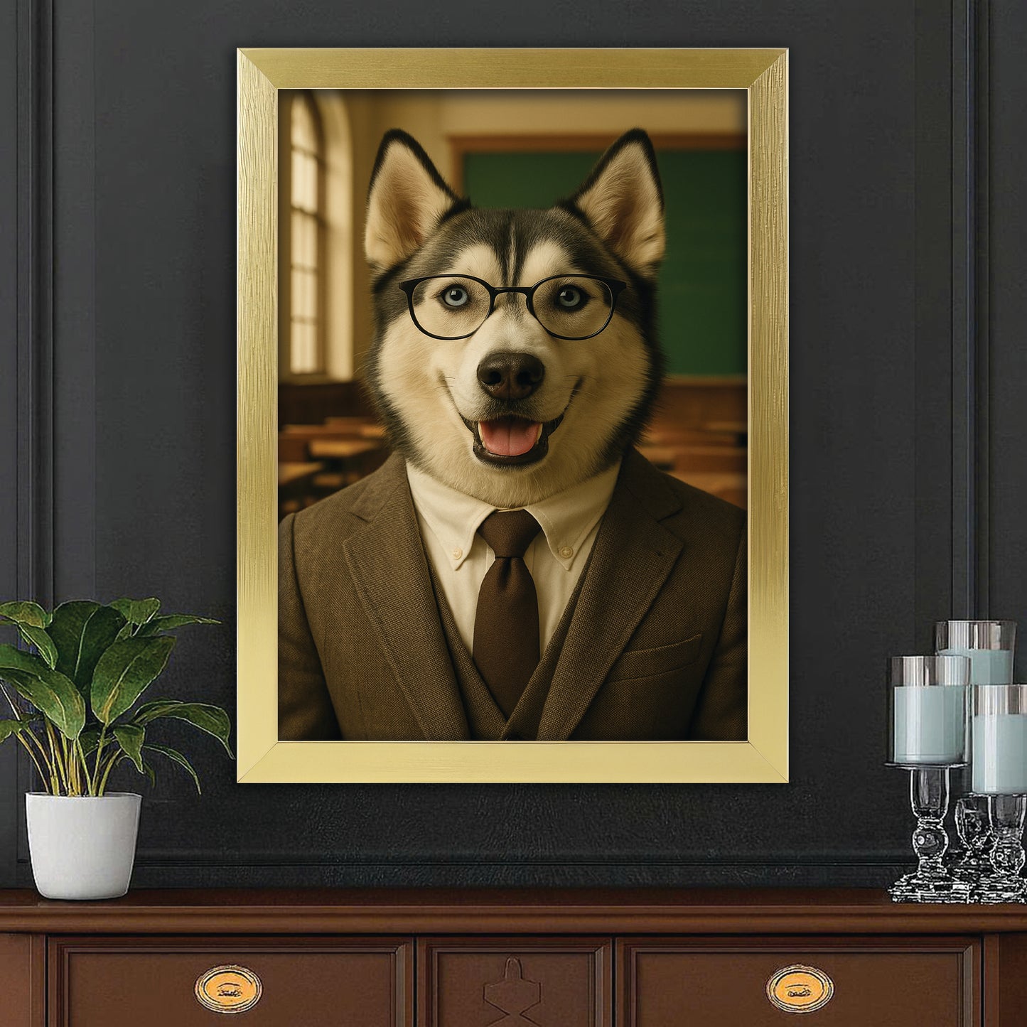 Custom Photo Teacher Dog Canvas Framed Wall Art Gift For Dog Lovers