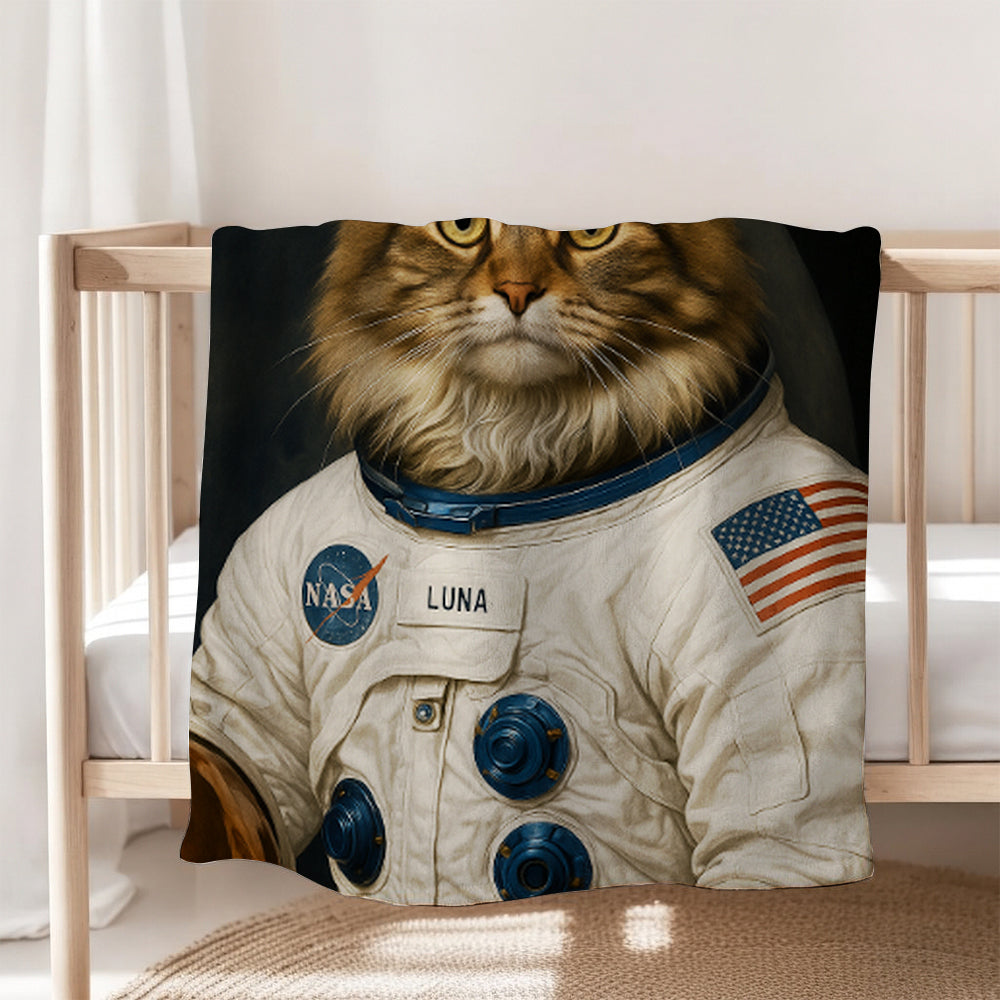 Custom Photo Cat Astronaut Blanket _ Gift For Cat Lovers
