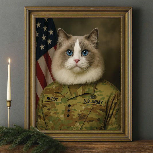 Custom Cat Photo Us Army Canvas Framed Wall Art _ Gift For Cat Lovers