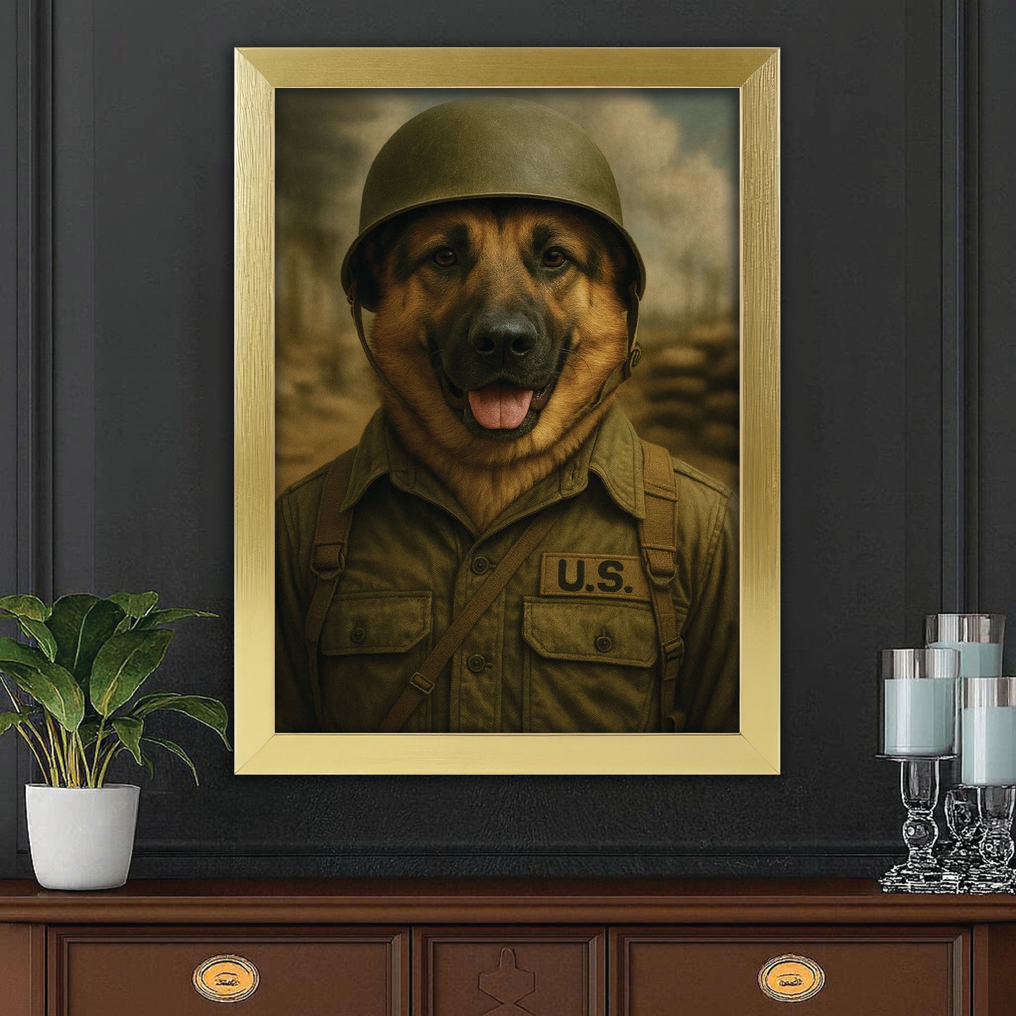 Custom Photo Military Dog Canvas Framed Wall Art Gift For Dog Lovers