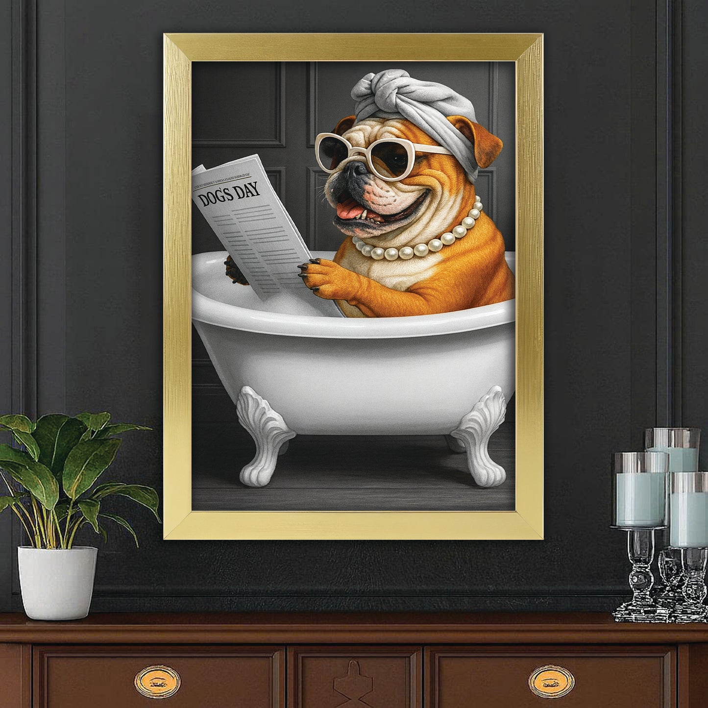 Custom Photo Dog Bathroom Style 9 Canvas Framed Wall Art Gift For Dog Lovers