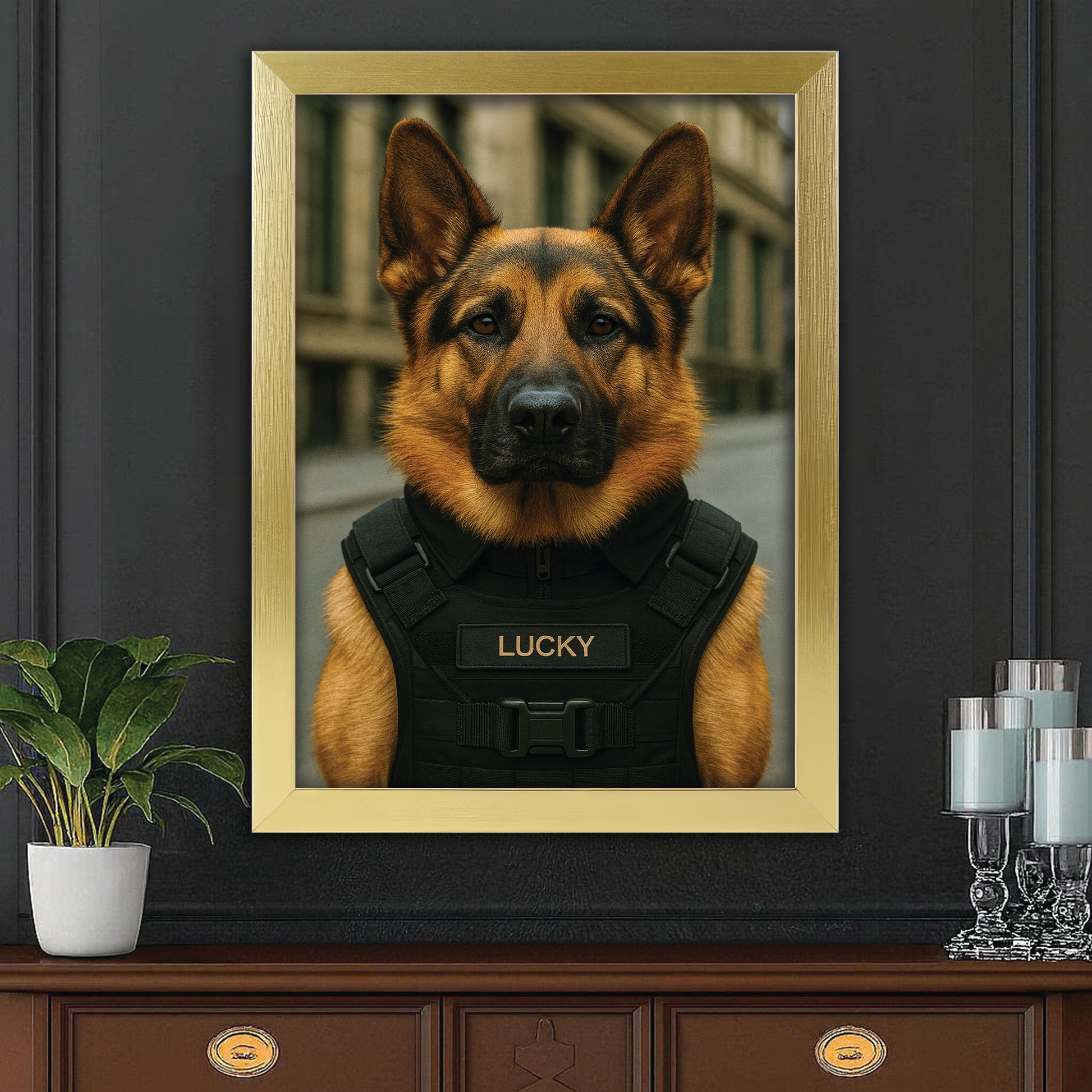 Custom Photo Tactical Dog Canvas Framed Wall Art Gift For Dog Lovers