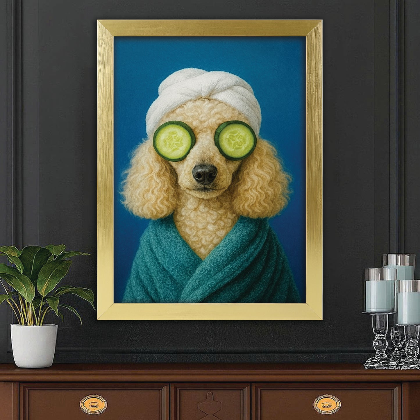 Custom Photo Dog Bathroom Style 21 Canvas Framed Wall Art Gift For Dog Lovers