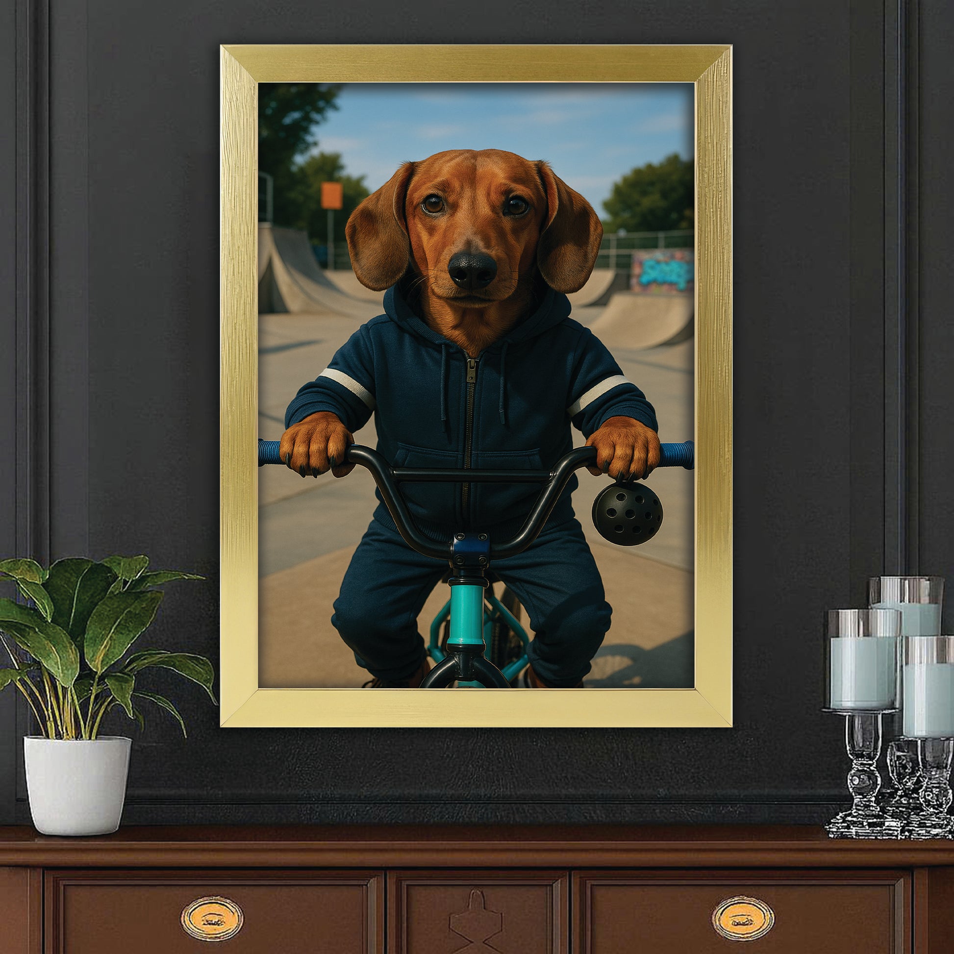Custom Photo Bmx Bike Dog Canvas Framed Wall Art Gift For Dog Lovers