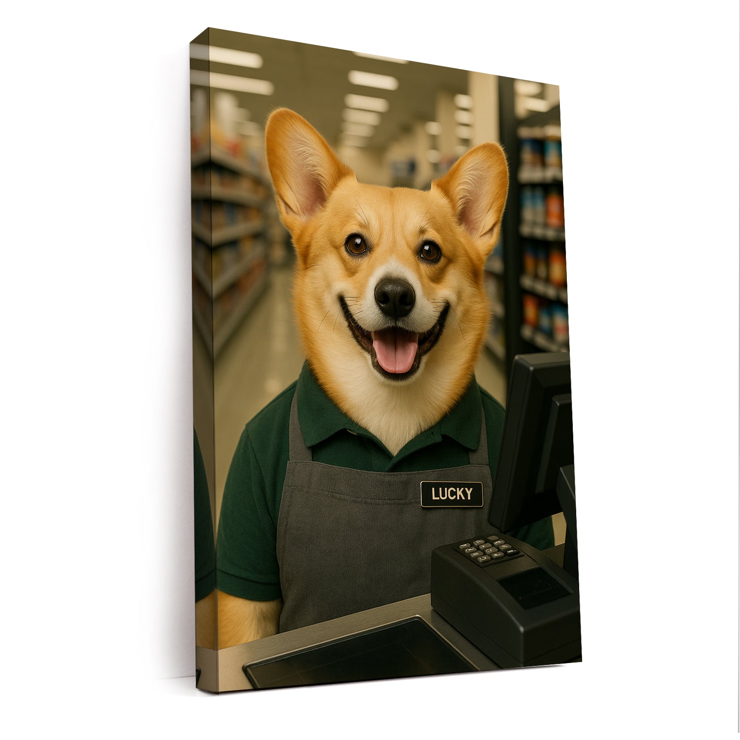 Custom Photo Cashier Dog Canvas Gift For Dog Lovers