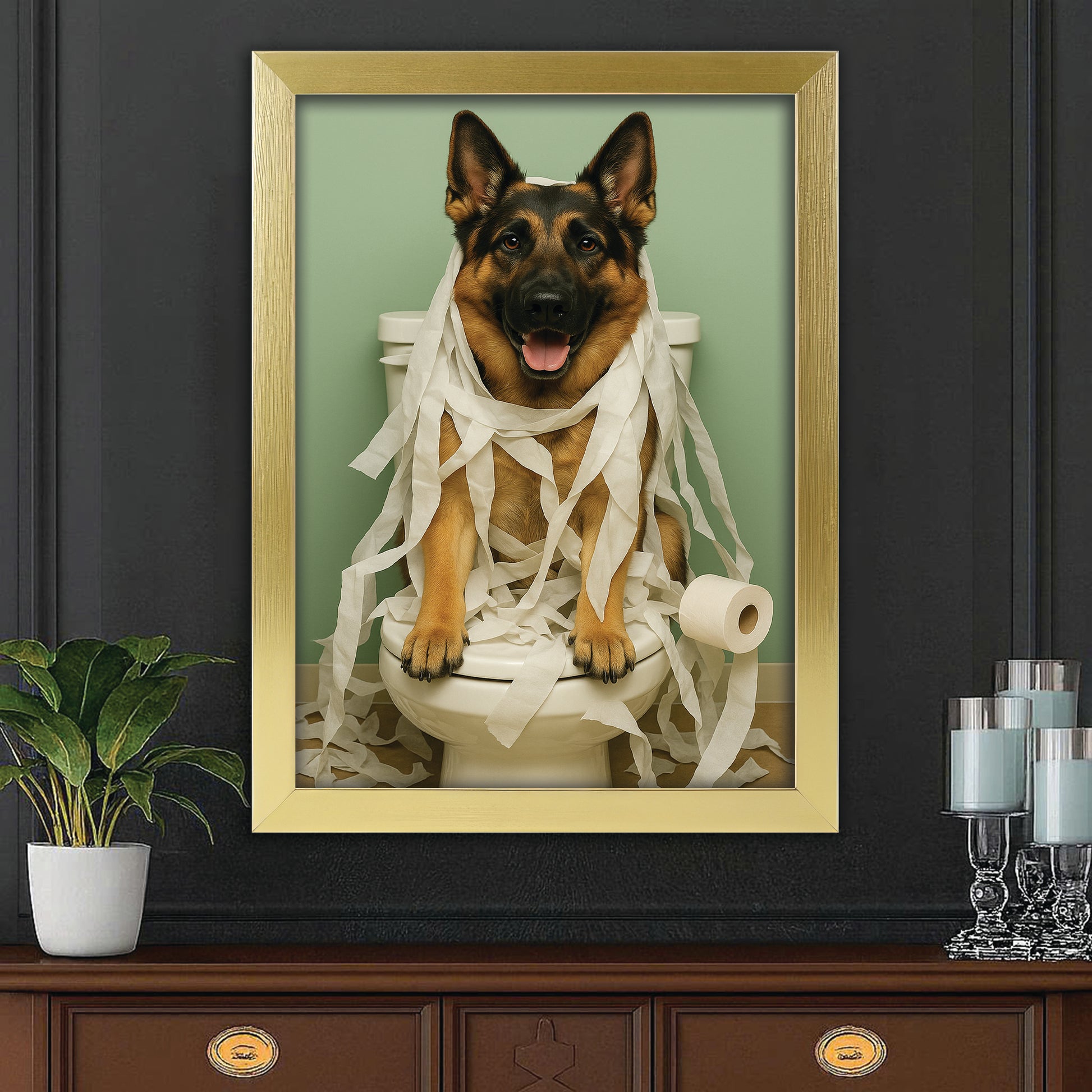 Custom Photo Dog Bathroom Style 26 Canvas Framed Wall Art Gift For Dog Lovers