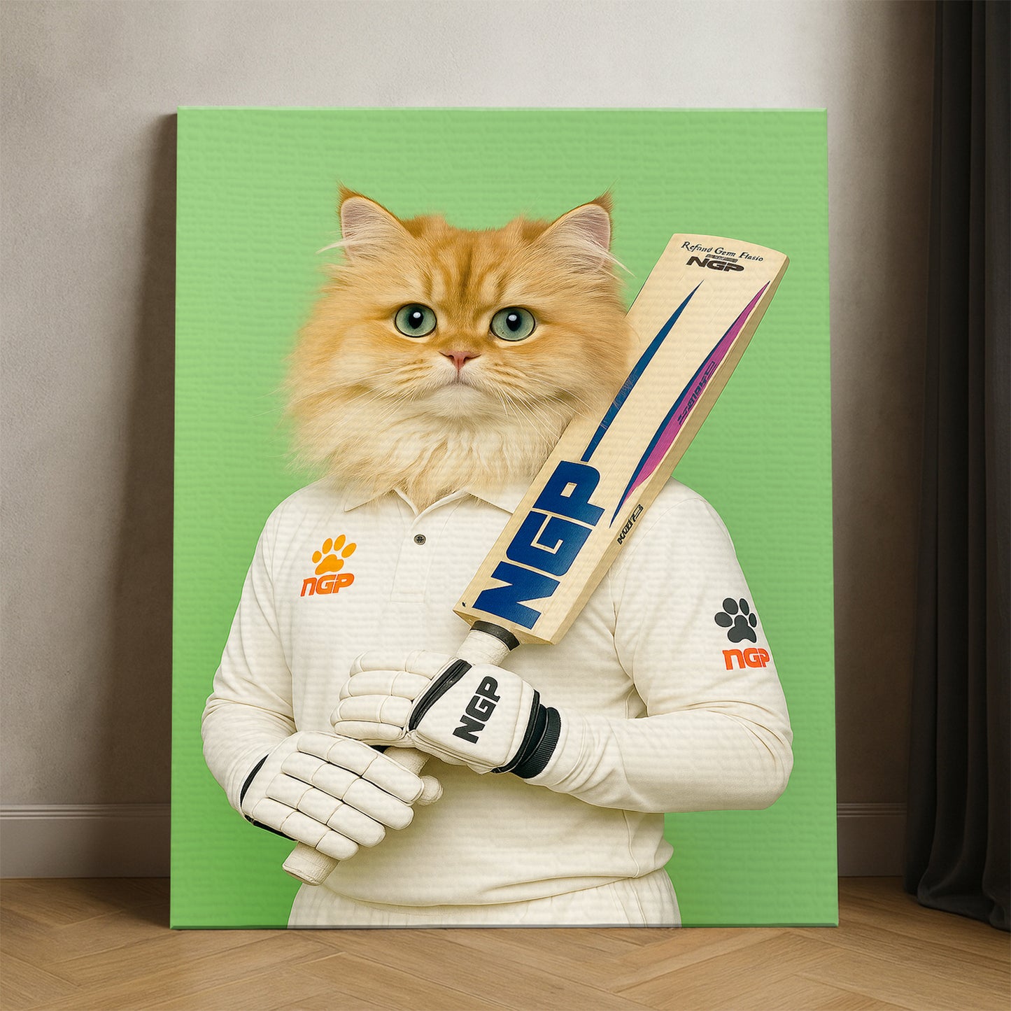 Custom Photo Cricketer Cat Canvas Gift For Cat Lovers