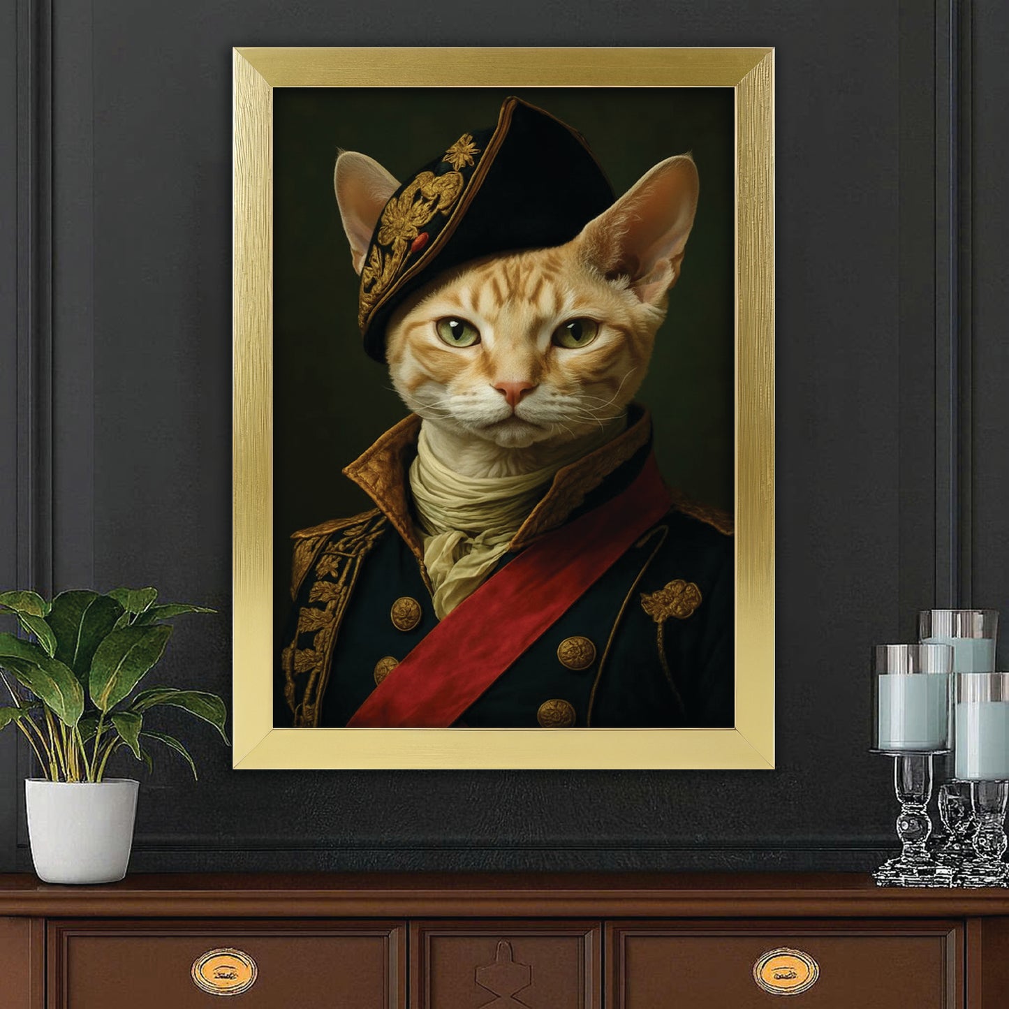 Custom Photo Portrait Royal Cat Canvas Framed Wall Art Gift For Cat Lovers