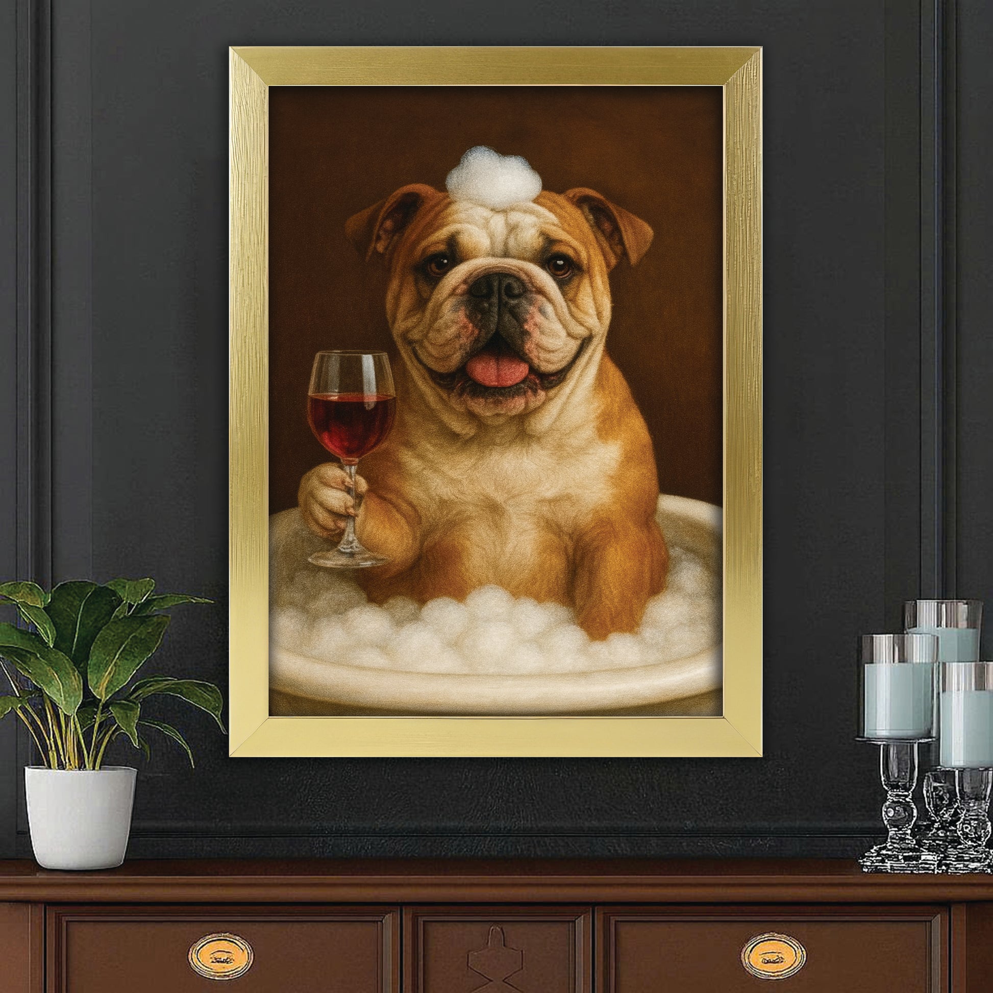 Custom Photo Dog Bathroom Style 27 Canvas Framed Wall Art Gift For Dog Lovers