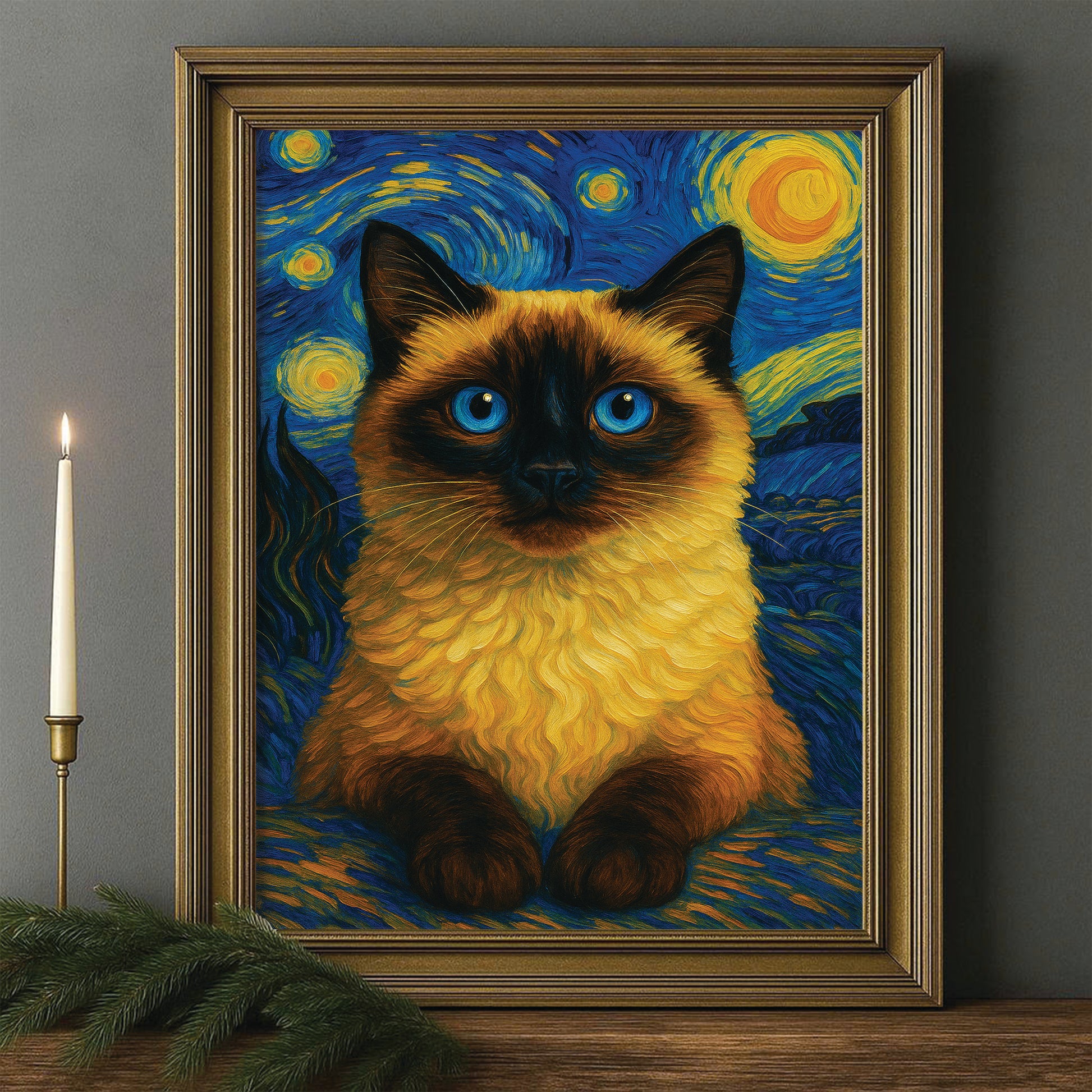 Custom Photo Cat Starry Night Canvas Framed Wall Art Wall Art