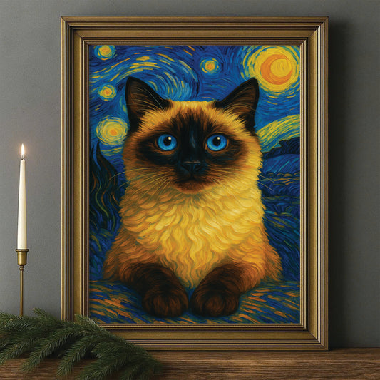 Custom Photo Cat Starry Night Canvas Framed Wall Art Wall Art
