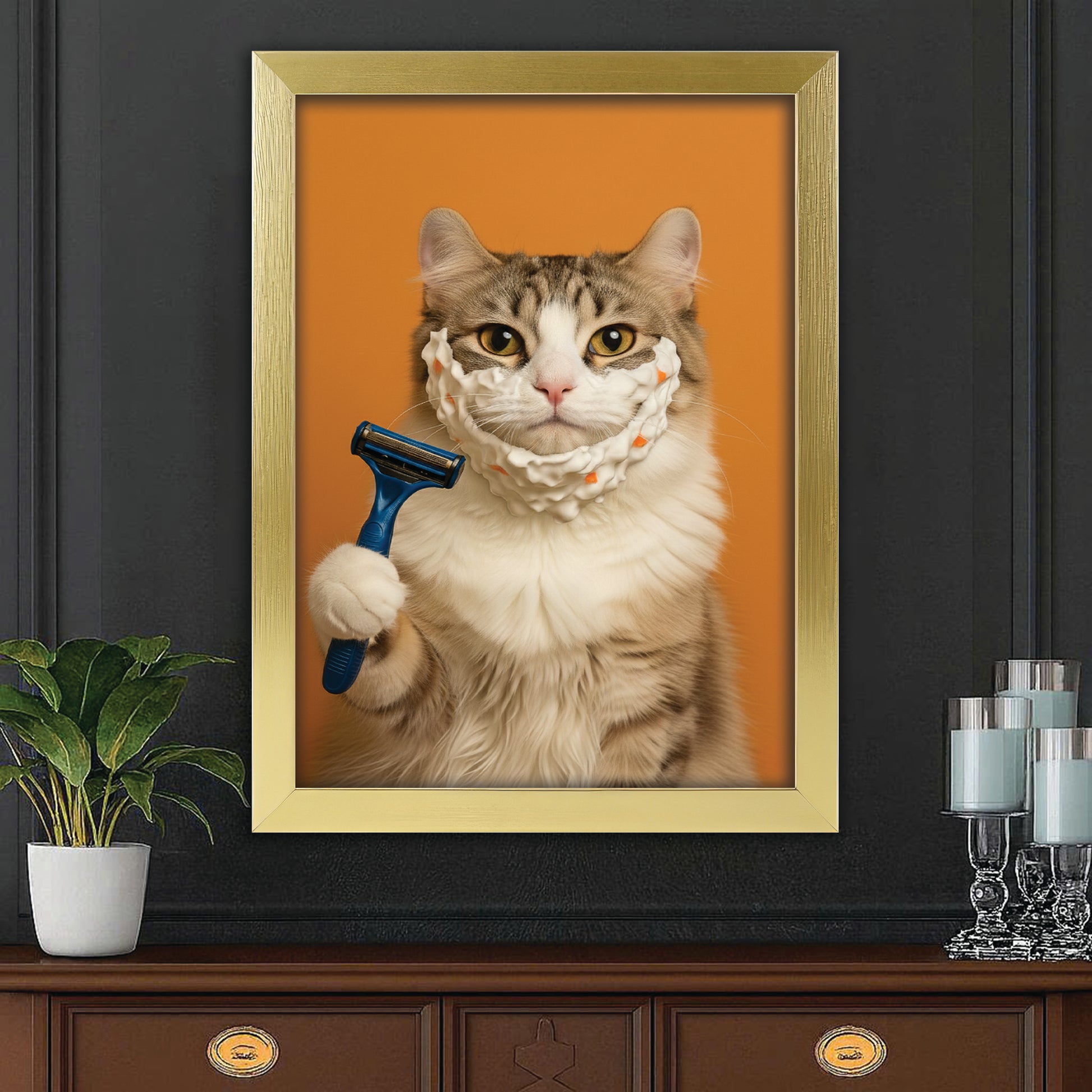 Custom Photo Cat Bathroom Style 36 Canvas Framed Wall Art Gift For Cat Lovers