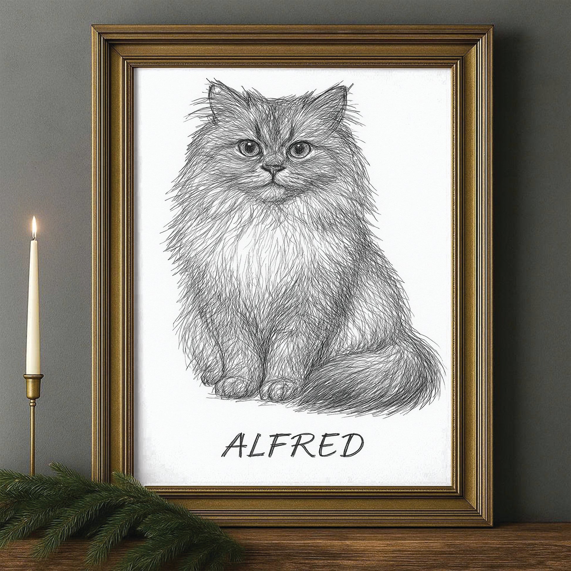 Custom Photo Cat Pencil Art